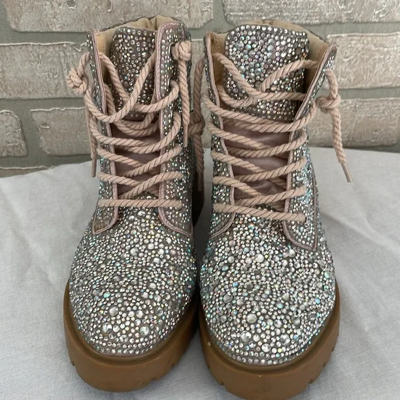 Betsey Johnson HUDSN RHINESTONES Combat Boots - Picture 3 of 12
